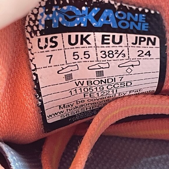 Hoka One One Bondi 7 Womens Size 7 Running Shoes Orange Sneakers - Picture 9 of 9